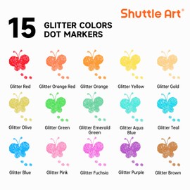 Shuttle Art Shimmer Dot Markers, 15 Glitter Colors Washable Markers for Toddlers,Bingo Daubers Supplies Kids Preschool Children, Non Toxic Water-Based