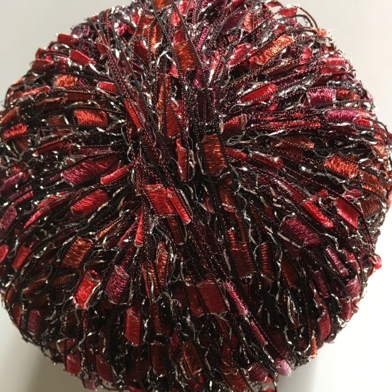 Berry Glitz Ladder Ribbon Yarn Dark Horse Beautiful #B119 Red,