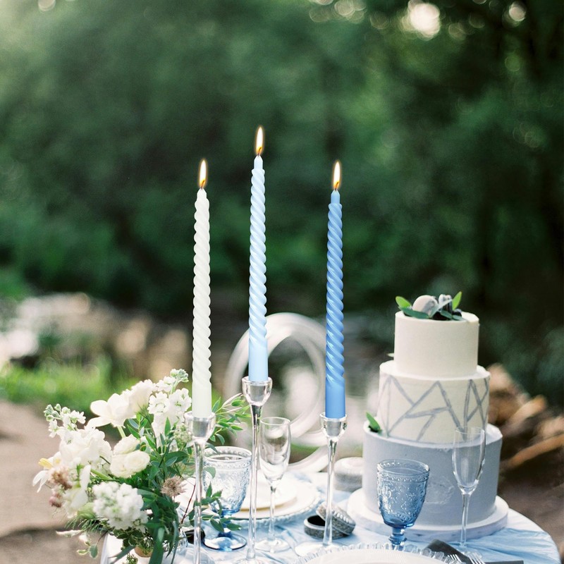 10 Inch Gradient Blue Spiral Taper Candle Set, 10 Pack