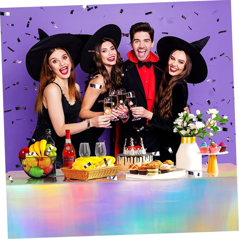 LABRIMP Iridescent Rainbow Tablecloth for Party Decorations Wedding Disposable Table