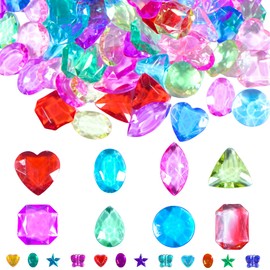 Prebarfun 400Pcs Colourful Acrylic Diamond Gems Jewels, Acrylic Gemstones 25mm/11 * 14mm, Large Jewels, Acrylic Gems, Fake Plastic Gems for Crafts Vase Filler Table Decorations Party