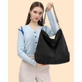 WOOMADA Corduroy Crossbody Bag for Women, Spacious Lightweight Shoulder Purse with Fashionable Detachable Strap, Crossbody Zipper Bag Casual for Travel Work Shopping(black)