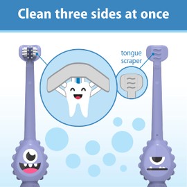 Dr. Brown’s ToothScrubber Toothbrush, Three-Sided Toddler Training Toothbrush for Ages 1-4 Years with Suction Cup Base and Color Changing Bristles
