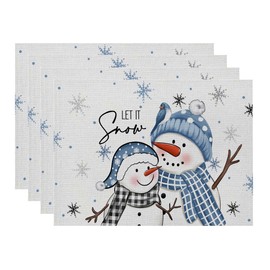 Set of 4 Place Mats Christmas Place Mats Christmas Linen Place Mats 30 x 45 cm Winter Place Mats with Pine Elk Snowflakes Christmas Decoration (01)