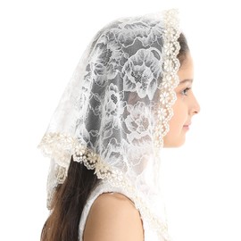Mantveil First Communion Veil for Toddler/Little Girl Flower Embroidered Lace Triangle Chapel Veil Mantilla Latin Mass Church Veil for Catholic