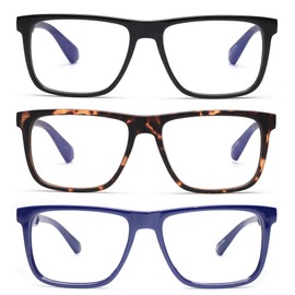 JM 3 Pack Anti Blaue Lesebrille für Damen Herren, Rechteck Rahmen Blaulichtfilter Brille, Anti Eyestrain/UV Ray lesebrillen +3.5