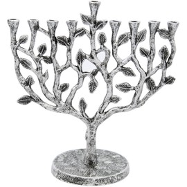 The Dreidel Company Menorah Tree of Life Antique Silver and Gold Finish, Tree of Life Antique Silver Finish