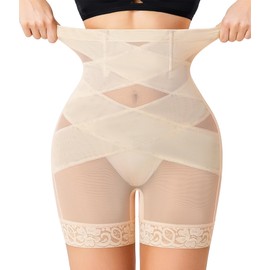 Nebility Shapewear Tummy Control Body Shaper Butt Lifting Shapewear Shorts High-waisted Girdles Thigh Slimmer Beige