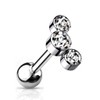PiercedOff Titanium Cartilage Barbell with 3-Bezel Set Round Clear Austrian