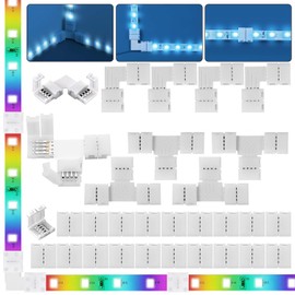 Mostpoty Juego de 30 Conectores para Tiras LED, Conector de Esquina para Tira de LED RGB de 4 pines en Forma de L/T, Conectores de Pines LED, Conectores de Banda L/T para LED RGB 5050