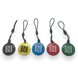 5 X NFC Tags | NXP Chip NTAG215 | gemischte Farben | 504 Byte Speicherkapazität | runden hängen | Elegantes Design und Hohe Scankraft | wasserdicht.