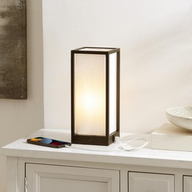 SAFAVIEH Lighting Collection Adel Modern Rectangular Black 12-inch Table Lamp with USB Charging Port, Ideal for Living Room, Bedroom, Nightstand, Home Office, Dorm (LED Bulb Included)