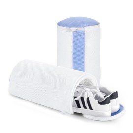 Teletrogy Shoe Washing Machine Bag for Sneaker or Canvas, Mesh Chenille Fabric Wash Laundry Bag with Zipper for Cleaning Gym Shoe, Resuable and Anti-Deformation, Large Size, 18 x 32cm, 2 Pack, White