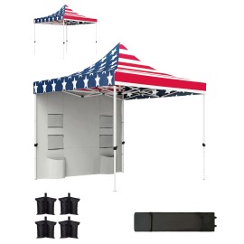 10FT X 10FT Heavy Duty Pop up Canopy Tent with UPF50+ Instant Sun Shelter Storage Pockets American Flag SidewallColor: default Color