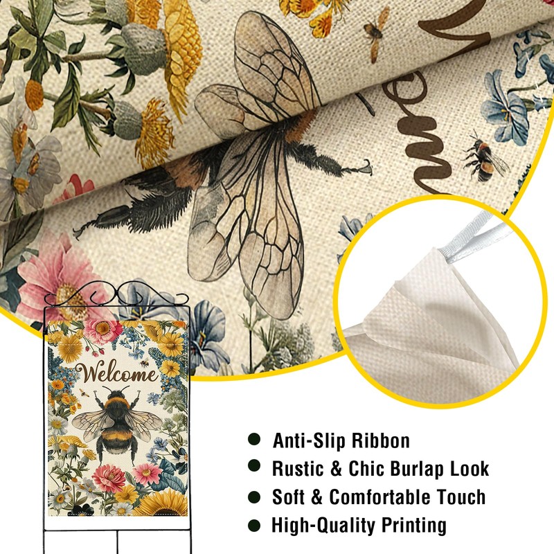 Welcome Spring Summer Bumble Bee Large Decorative House Flag