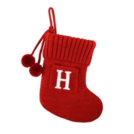 CRSMHLPK 8.5 Inches Embroidered Letter Christmas Stocking Knitted Initials Red Small Christmas Stockings for Family Holiday Decorations and Xmas Tree Fireplace-Red-H-16