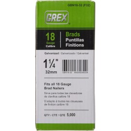 Grex GBN18-32 (F32) 1-1/4 In. 18 Ga. Brad Nails, Galvanized, 5M