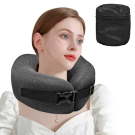 VividLife Travel Pillow Memory Foam Neck Pillow, Adjustable Support Head Chin Soft Pillow, Comfortable and Breathable Case, Suitable for Office, Travel, Airplane, Rest in The Car (Gray)