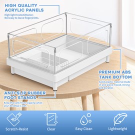 MoonOrange Small Turtle Tank Kit(Tank+Light+Filter), Acrylic Turtle Tank Starter Kit with Bask Platform, Bottom Drain, Multi-Function Area for Small Reptiles.(White)