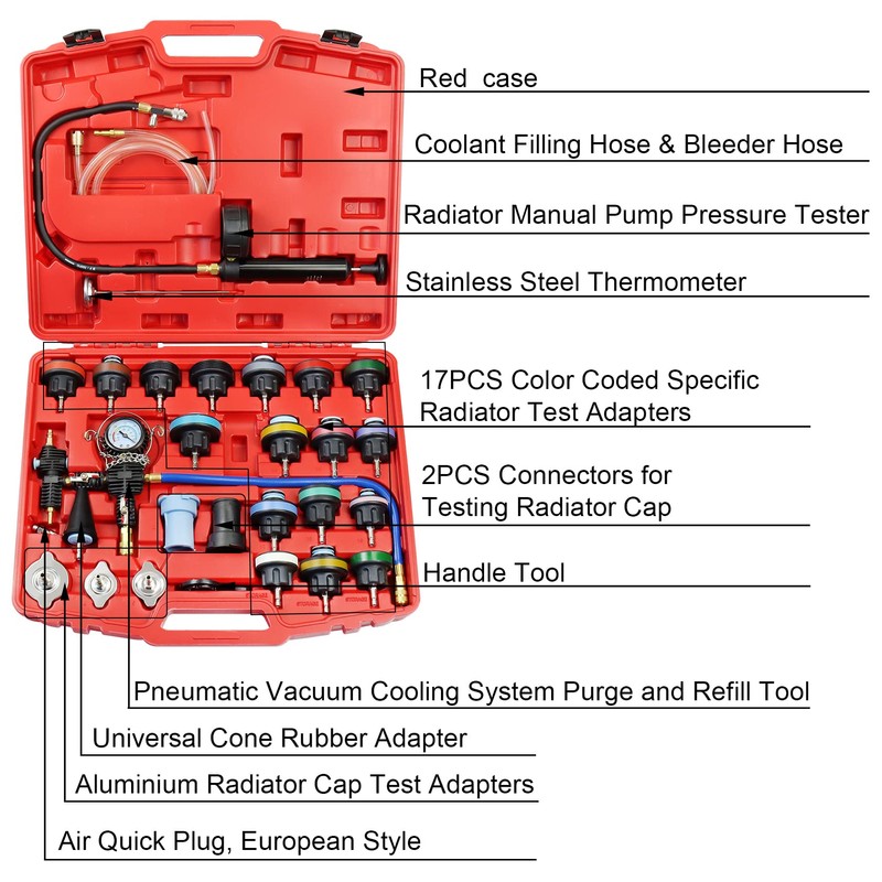YSTOOL Radiator Pressure Tester Pneumatic Vacuum Type Purge Refill Kit