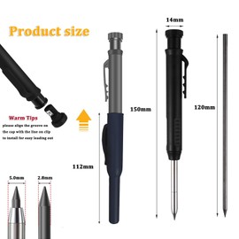 Dilightnews Deep Hole Marker, Pencil Construction Site, Deep Hole Marker Set, Drill Hole Marker, Deep Hole Marker Pencil, Construction Site Pencil, Durable Marker with Pen Case and 6 Refills (Black)