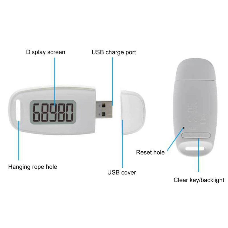 3D Sensor Pedometer Step Counting Device with Blue Backlight Clip-on