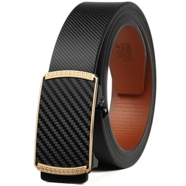Huztencor Gold Buckle Belt Men, Ratchet Belt Dress Leather Hidden Tail, Jeans Belt with Easier Slide Gold Buckle，Carbon Fiber Black Brown 005 34"-36" 115CM