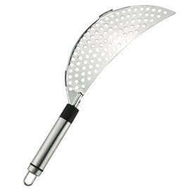 Tegg Crescent Pot Strainer Stainless Steel Grease Pasta Strainer Insert Drainer with Handheld for Different Pot Pan Kitchen Tool