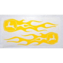 Yellow John Deere Flames Decal Sticker 1.75" X 7"