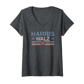 Womens Harris Tim Walz 2024 Retro Stripes Kamala Harris Waltz 2024 V-Neck T-Shirt