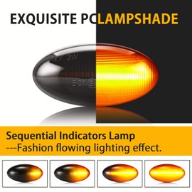 Asasytal Dynamic LED Side Indicator, 12V 18 SMD Amber Turn Signal Light With Canbus Black Smoke Lens for 107 108 206 301 307 407 607 Restyling Ci-troen C1 C2 C3 C4 C5 Xsara Jumpy Dispatch, 2 Lamps