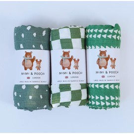 Baby Swaddle Blanket - Soft 100% Cotton Swaddles for Newborn - Large Muslin Cloths - Pack of 3 - Baby Essentials for Newborn -Unisex - 120x110cm (Checkered)