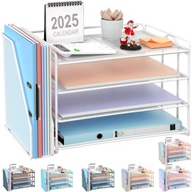 gianotter 4-Tier Paper Organizer With Magazine Holder, Desk Organizers and Accessories, Desk Accessories & Workspace Organizers, File Organizer for Office Supplies Storag (White, 4-Tier)