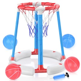 Pool Basketball Hoop, Floating Pool Toy with 4 Balls and Pump, Outdoor Toys for Swimming Pool Basketball Games, Water Summer Toy for Kids Adults Family Party