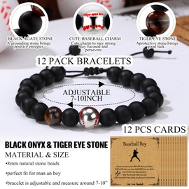 Loetere 12 Set Sport Adjustable Beaded Bracelets Gifts Football Softball Soccer Volleyball Golf Basketball Hockey Bracelets for Women Men Adjustable Beaded Accessories(Black,Baseball)