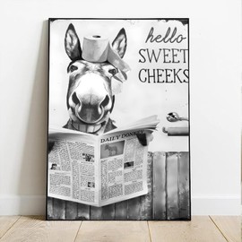 ZFTCN Funny Newspaper Animal Wall Art, Animal Wall Pictures on Toilets, Black and White Canvas Pictures, Bathroom, Bedroom Decoration, Frameless (Ass, 30 x 40 cm)