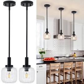 Osimir Glass Pendant Lights Kitchen Island 2 Pack, 5.9" Black Modern Pendant Light with Clear Glass and Rods, Mini Hanging Lighting for Kitchen Sink Bathroom Bedroom, OS-YQ7749-2PBK