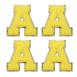 sourcing map 4Pcs Chenille Letter Patches Iron on Letter Patches Yellow a Alphabet Decorative Repair Embroidered Patches for Clothing, Shoes, Hats, Backpacks