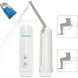 Bidé de viaje portátil de 2ª generación Shattaf de GUSTYLE, rociador de bidé eléctrico impermeable IPX6 con película de descompresión automática y ajuste de boquilla de 180 grados (140ml)