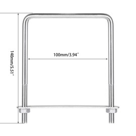 TOP-VIGOR 3 sets M8 Square U-Bolts, 102mm Inner Width 140mm Length 304 Stainless Steel U-Bolts with Nut, Plate for Building Installations Mechanical Parts Connection Cehicles Ships