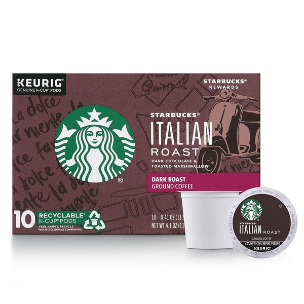 Starbucks Dark Roast K-Cup Coffee Pods — Italian Roast for Keurig Brewers — 1 box (10 pods)