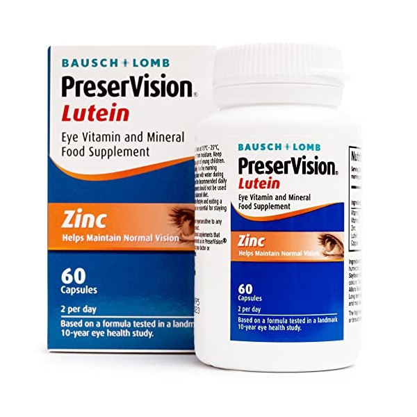 PreserVision Lutein by Bausch + Lomb, Lutein, Zinc, Copper and Vitamin C and E, Eye Vitamin and Mineral Food Supplement, Two Lutein Soft Gel Capsules per Day