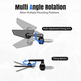 RIDLOG Motorcycle Bar End Mirrors 7/8" 22mm Handlebar Mirror CNC Aluminum Universal Rear View Side Mirror Fit for Ninja Z900 Honda Grom Yamaha Suzuki Ducati Cruiser Most Motorcycle Scooter Sports Bike