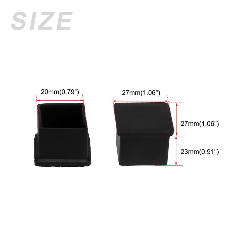 METALLIXITY 8PCS Square Rubber Chair Leg End Covers (20mm x