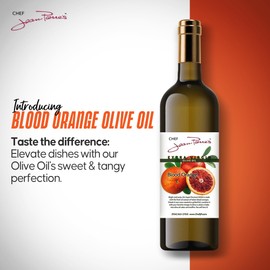 Chef Jean Pierre's Extra Virgin Blood Orange Olive Oil - 375ml (12.5oz) Glass Bottle - Naturally Infused with Sweet and Tangy Flavors