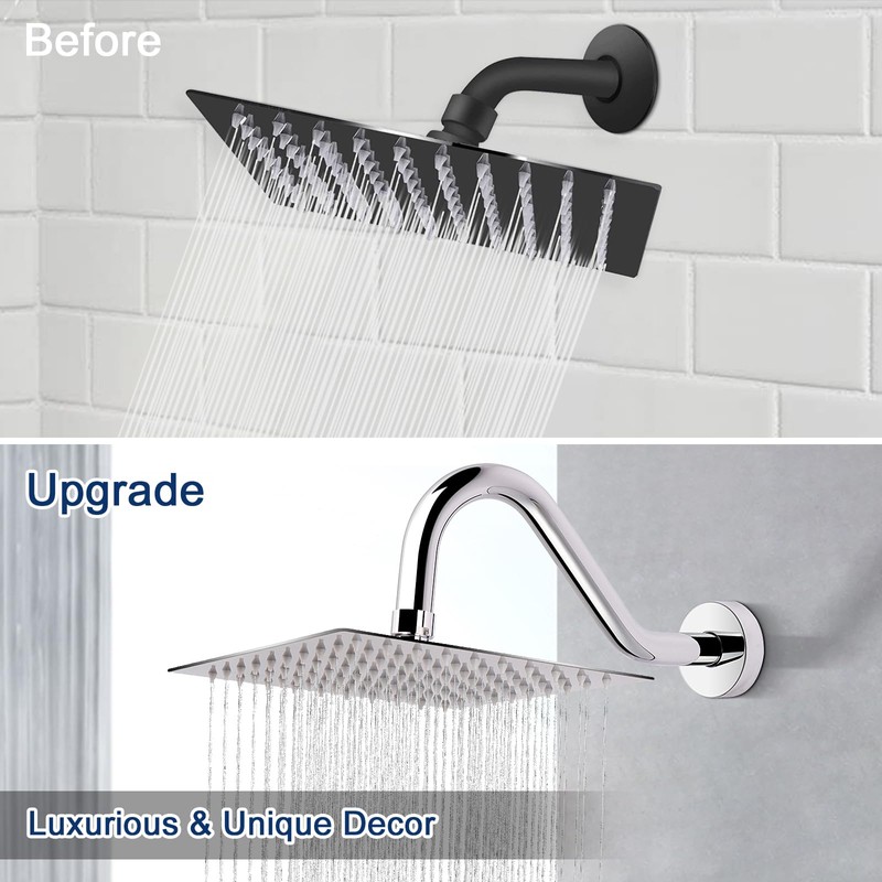 NearMoon J Shaped Shower Extension Arm, Stainless Steel Shower Head