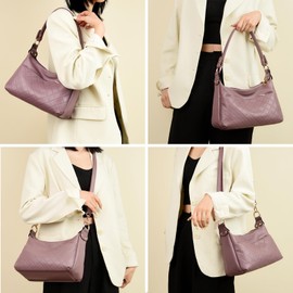 Quilted Hobo Bags for Women PU Leather Crossbody Purses Trendy Shoulder Handbag Tote Bag Satchel Bag, Purple