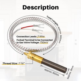 Yncotte Gas Fryer Thermocouple, Thermopile Replacement Fryer Parts for Pitco 60125501, Gas Fryer Replacement Assembly for Elite Imperial Frymaster Dean