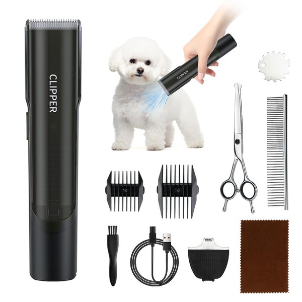 Dopet 8-Piece Trimmer, Trimming, Rechargeable, Cordless, Electric Clipper, Pet Grooming Set, Ultra Low Noise, Feet, Ears, Back Face, Butt, Full Body, Partial Cut, Suitable for Large and Medium Dogs, Cats, Rabbits, Home Trimming, USB Charging, Low Noise, 