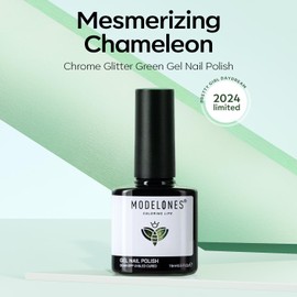 modelones Gel Nail Polish, 15 ML Chameleon Green Aurora Shimmer Glitter Gel Polish Green Nail Polish Soak Off LED Summer Holographic Nail Polish Art Gel DIY Home Salon Gifts for Gilrs Women